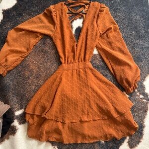 Rust Orange Long Sleeve Dress